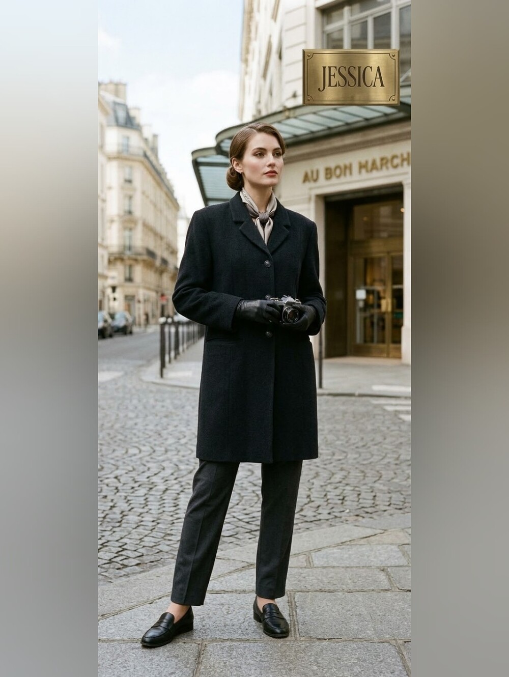 JESSICA Black Single-Breasted Wool-Blend Pea Coat. Vintage. Size 13 (M)
